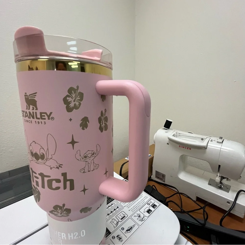Stanley Pink Stitch Floral Travel Tumbler with Gold Accents - Picture 6 of 8
